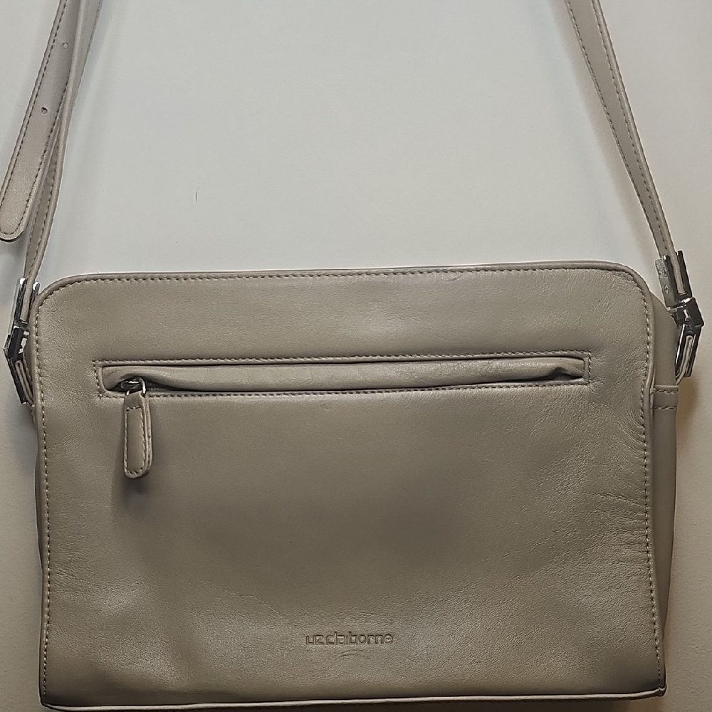 Liz Claiborne Black and Tan Leather Co. Patch Crossbody Handbag
